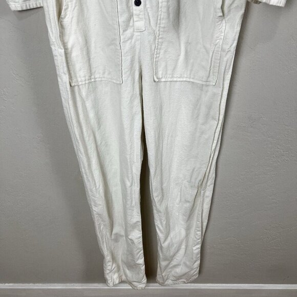 Nico Nico White Button Down Utility Flannel Long Sleeve Jumpsuit Size Medium - Picture 4 of 12